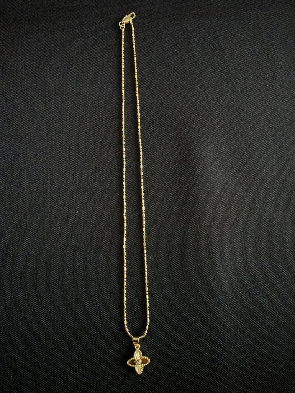 Gold-Tone Four-Petal Flower Pendant Necklace – Bead Bar Chain - Picture 3 of 6